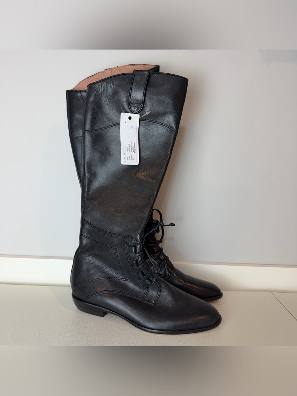 NEW Corso Como Black Burnish Leather Lace Zip Sheffield Heeled Boots Size 6